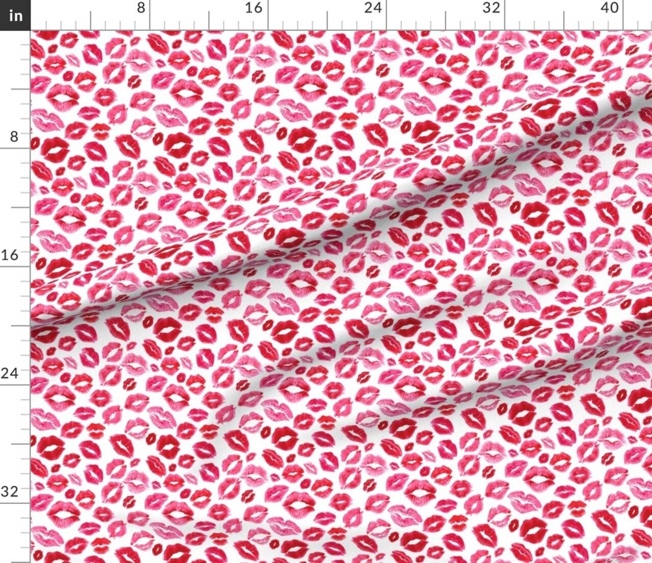 Love Lips Red Valentine Beauty Lipstick Kisses Watercolor Valentines Day Girly Makeup Custom Printed Fabric by Spoonflower Various Fabrics by the Yard or Fat Quarter